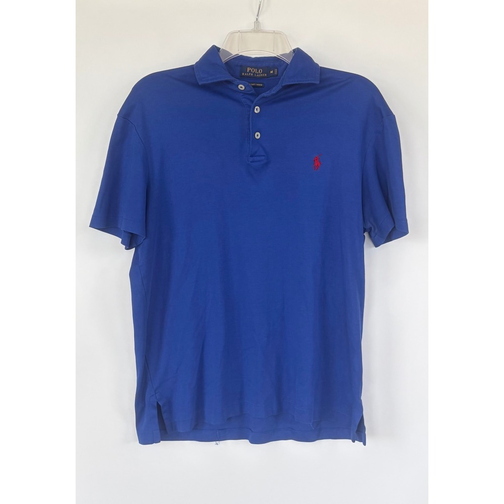 Polo Ralph Lauren Men Blue Pima Soft Touch Short Sleeve Polo Shirt Red Pony